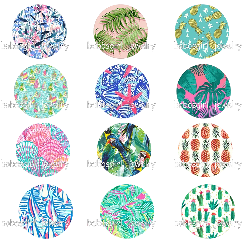 10pcs Mixed Set Ананас пляж Богемия стекло оснастки кнопка фото печати держатель телефона GS9950 - Окраска металла: 10pcs Mixed Set