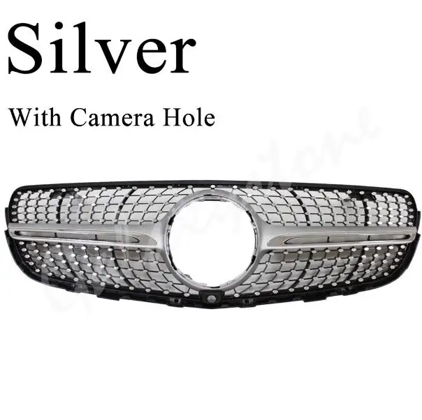 With Hole Silver Подходит для Mercedes Benz W253 GLC спортивный Алмазный Стиль передняя решетка черный серебристый GLC200/250 - Цвет: With Hole Silver