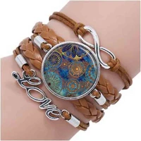 2017 new mandala bracelet blue mandala bracelet antique bronze plated chain bracelet spiritual healing yoga jewelry