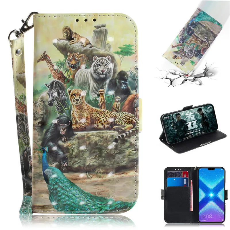 Флип-кожаный чехол для Fundas huawei Honor 8X, чехол для Coque huawei Honor 8 X, чехол с 3D рисунком, кошелек, подставка, чехол для телефона Caque