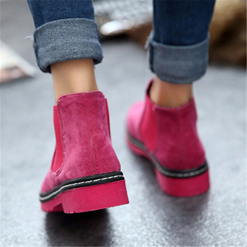 Женские пикантные замшевые кожаные ботинки на плоской подошве для отдыха