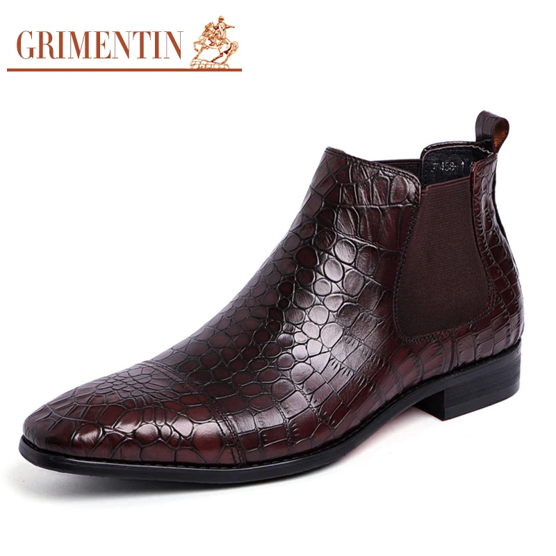 GRIMENTIN/мужские Ботильоны итальянский дизайн принт крокодила натуральная кожа