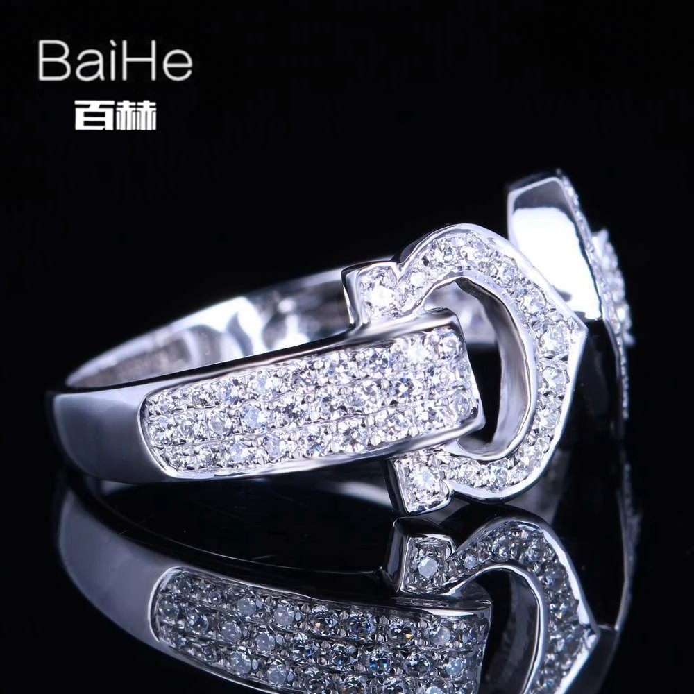 BAIHE Твердое 14 к белое золото(AU585) 0.61CT сертифицировано H/SI AAA класс кубического циркония круглые свадебные женские модные ювелирные изделия кольцо