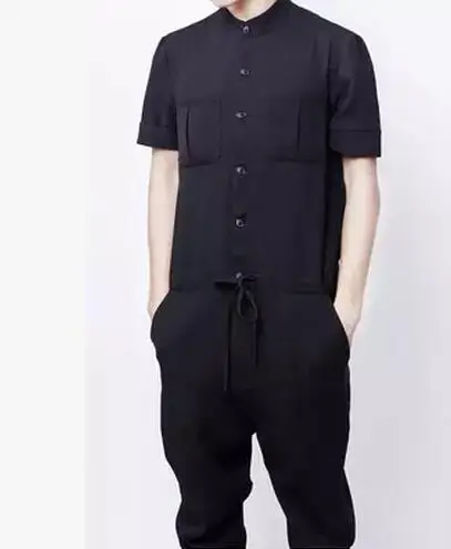 2017 новая мужская одежда рабочая комбинезон на заказ тонкий черный льняной карман