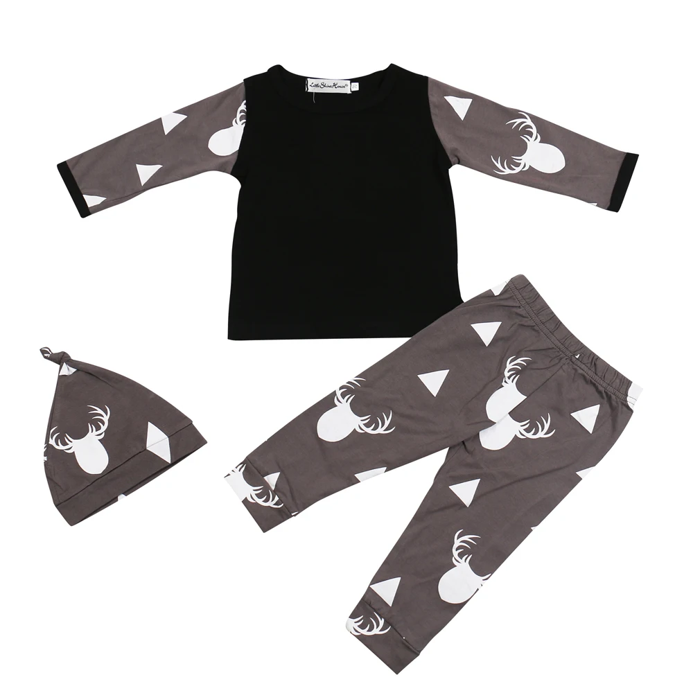 Осень 2019 Одежда для новорожденных мальчиков и девочек футболка + штаны шапка 3