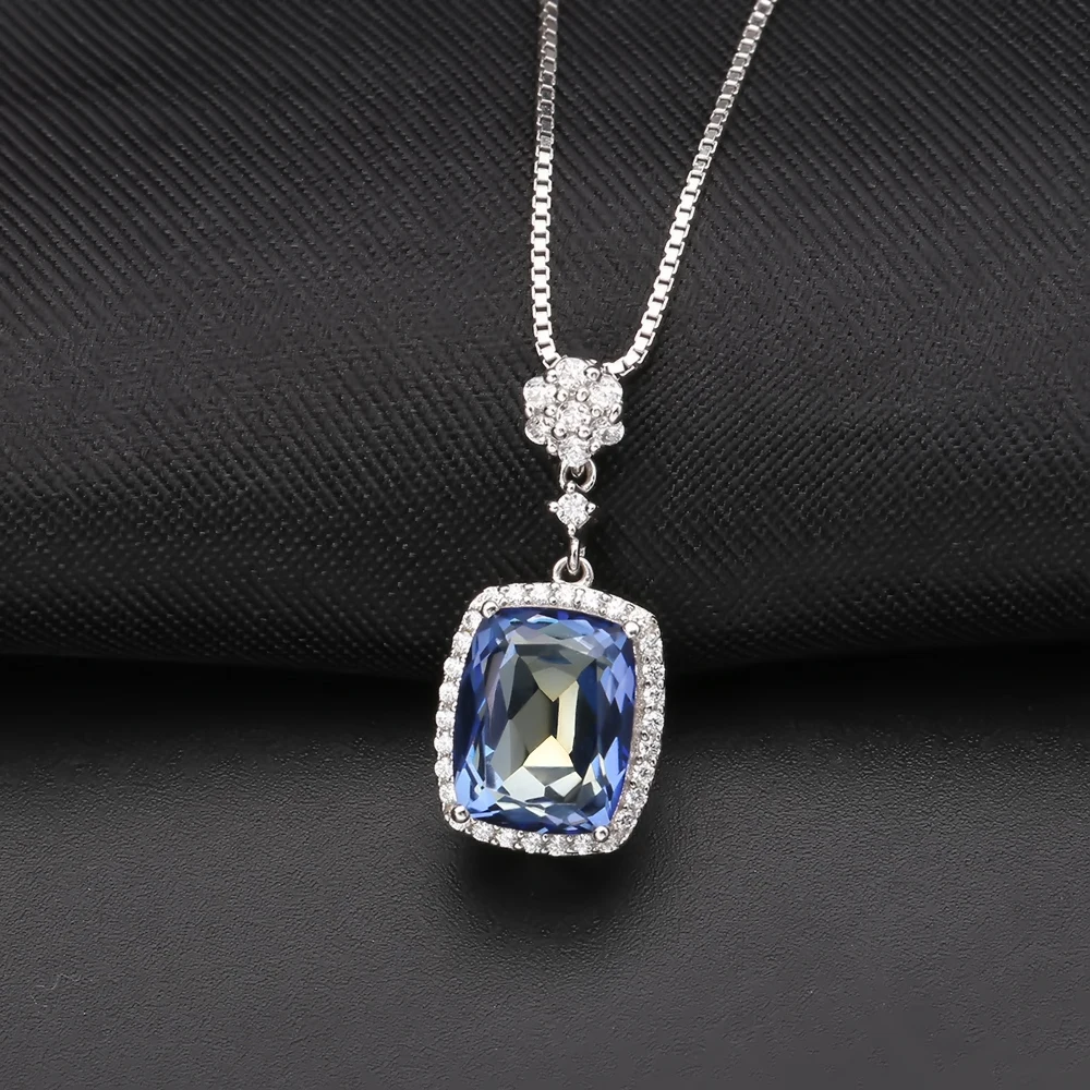 Gem's балетные 925 пробы серебряные ювелирные изделия 3.66Ct натуральный иолит синий мистический кварцевый камень кулон ожерелье для женщин