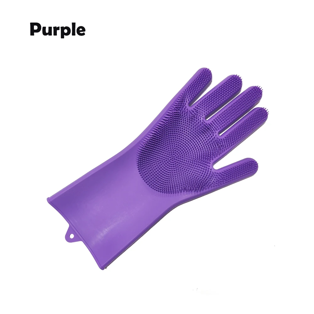 right purple 1 шт./пара силиконовая Чистящая Перчатки Magic силиконовые перчатки для мытья посуды для Кухня хозяйственные перчатки для мытья посуды скруббер Резина - Цвет: right purple