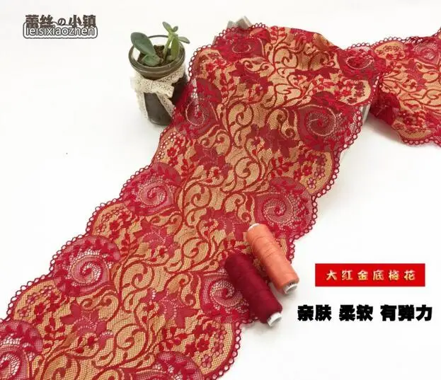 3 м/лот эластичные гипюровые ленты для шитья китайские красные с золотой