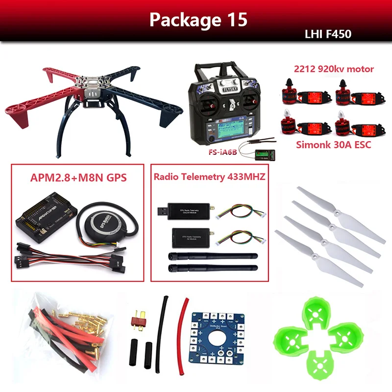 DIY LHI F450 Квадрокоптер комплект APM2.6 и 6 м 7 м N8M gps APM2.8 рама Вертолет стойка бесщеточный мотор - Цвет: Package 15