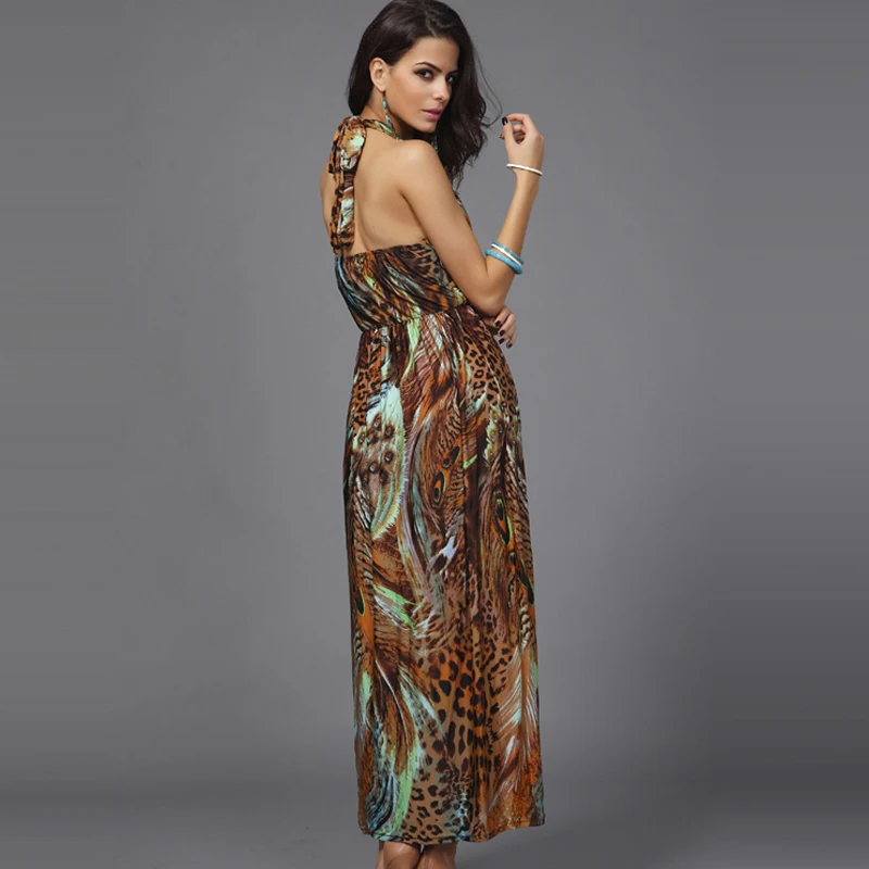 2017 Цветочные богемное платье Для женщин Холтер Средства ухода за кожей шеи