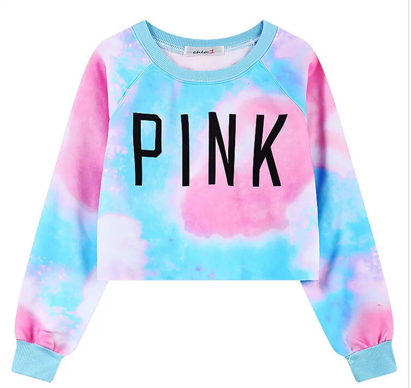 Укороченный пуловер SS Tie Dye для пупка розовая толстовка с принтом LOVE разноцветная