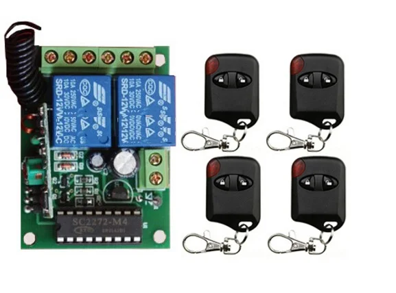 

DC12V 2CH Wireless Remote Control Switch System teleswitch 1*Receiver + 4 *cat eye Transmitters for Appliances Gate Garage Door
