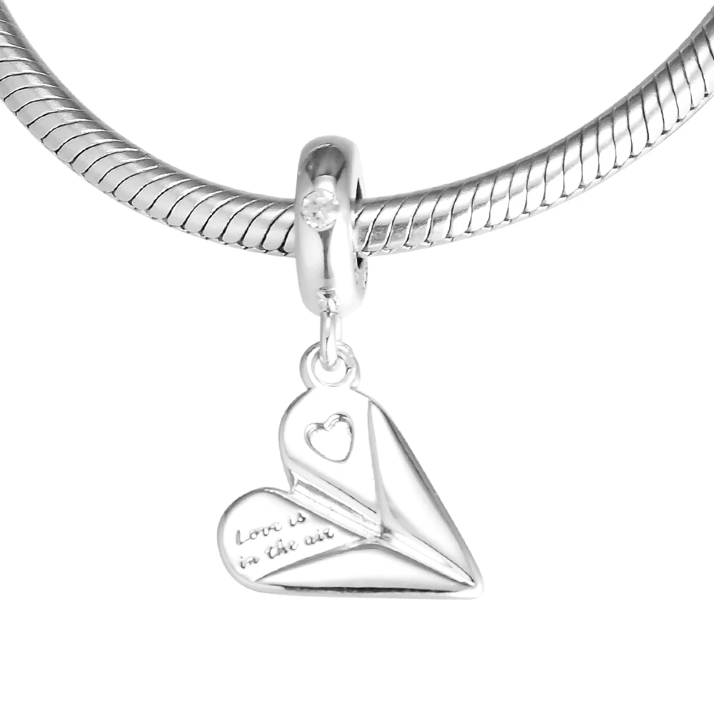 

CKK Silver 925 Jewelry Heart Paper Plane Hanging Charm Fashion Beads Fits Original Bracelets Sterling Silver Making