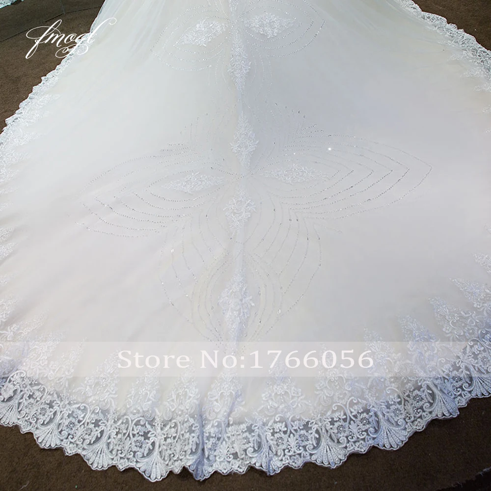 

Fmogl Vestido De Noiva Lace Ball Gown Wedding Dresses 2019 Luxury Scoop Neck Appliques beaded Pattern Tulle Bride Gowns