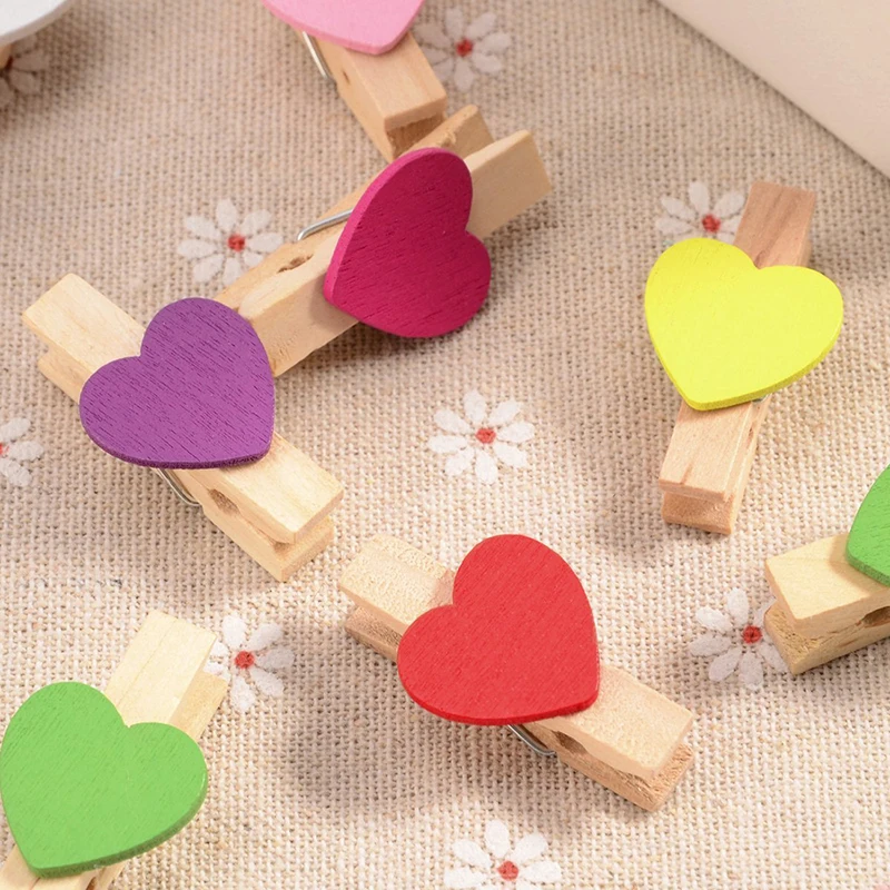 50 шт. Мини Симпатичные любовь фото клип 3 см деревянные клип DIY Декоративные разноцветные Свадебные украшения принадлежности