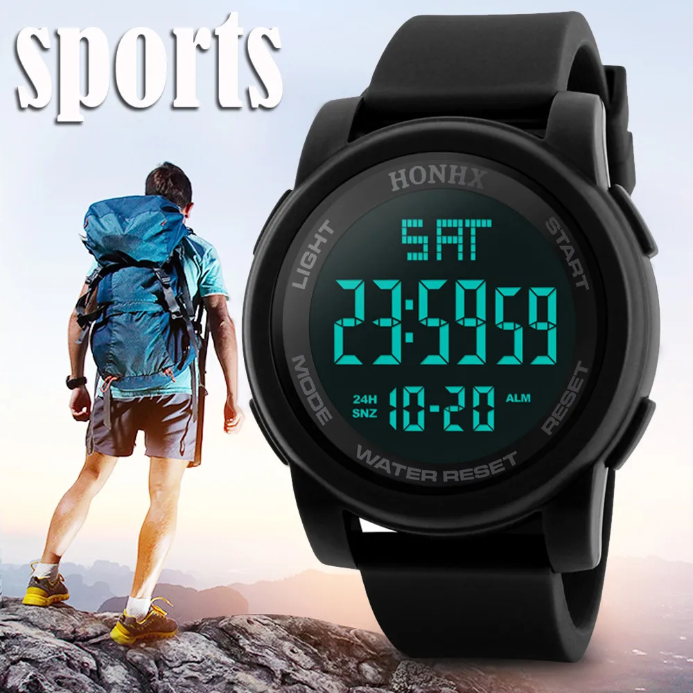 

Fashion Waterproof Mens Watches LCD Digital Stopwatch Date Rubber Men's Boy Sport Wrist Watch Waterproof Relogio Clock reloj Q