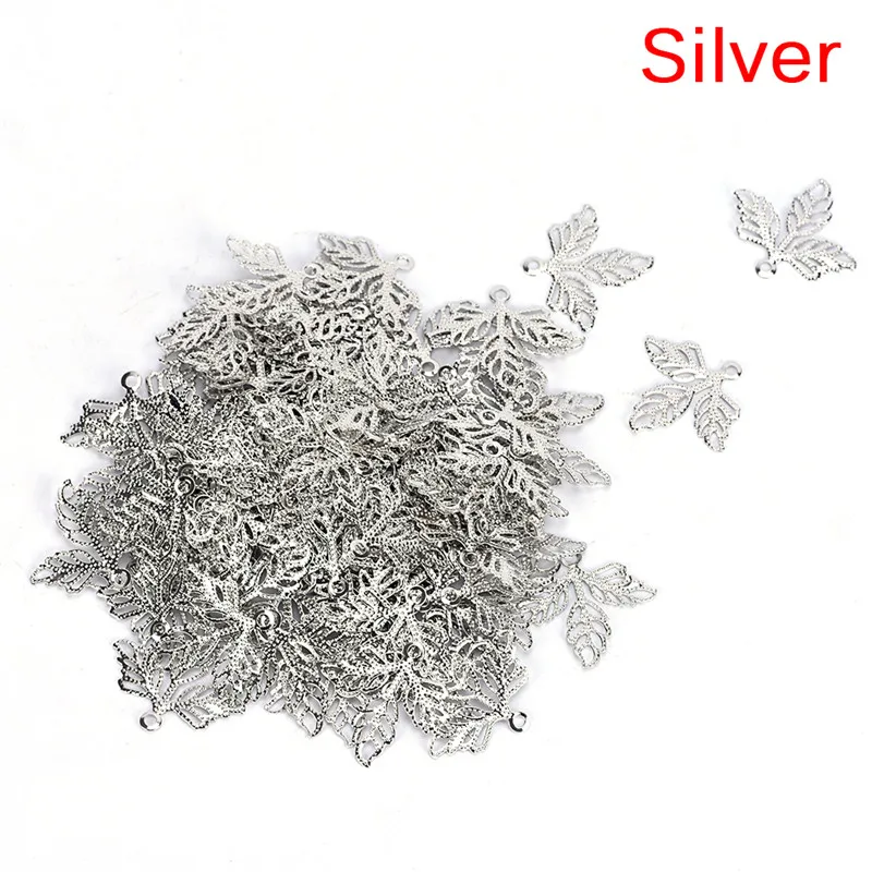 Silver 100 шт. филигранные обертывания листья металлические соединители ремесла для самостоятельного изготовления ювелирных изделий Аксессуары Подвеска - Цвет: Silver