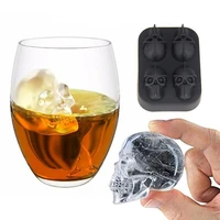 1pc hot sale large ice cube maker tray pudding mold 3d skull silicone mold 4 cavity diy form ice cream mold kitchen accessories