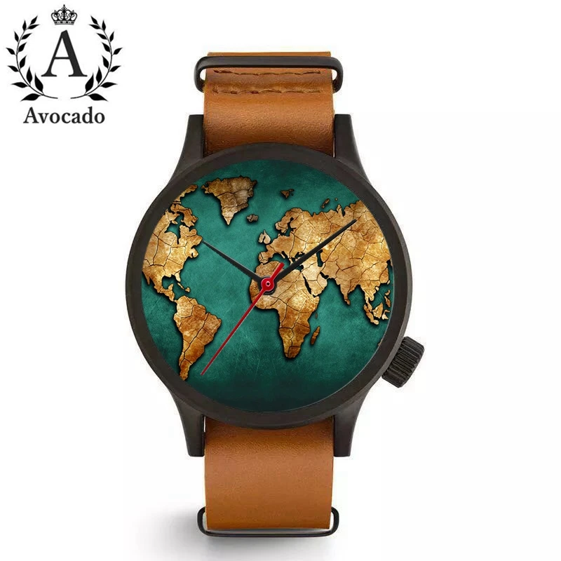 

Fashion World Map Watch Travel Globe Wrist Quartz Movement Long Leather Watchband Ladies Women Timer