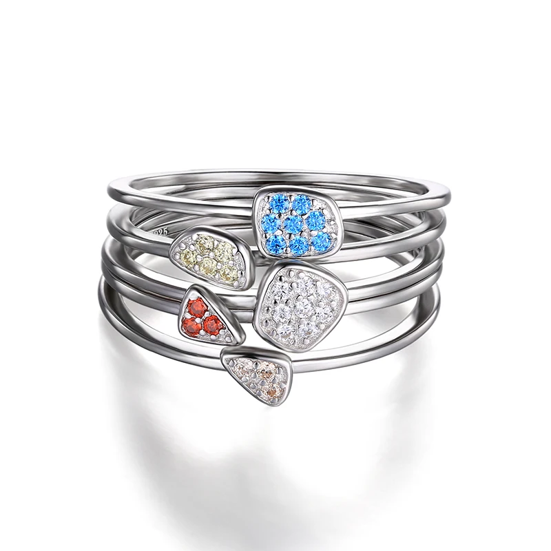 JewelryPalace мода многоцветный 4 шт. Stackbale кольцо наборы для ухода за кожей Твердые 925