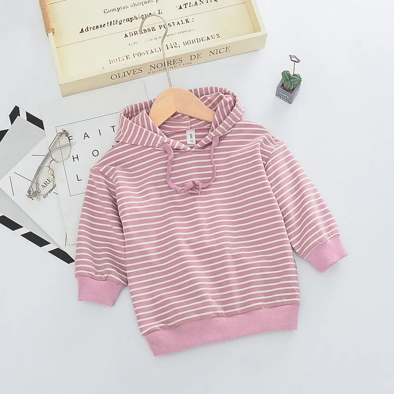 Модные весенне осенние толстовки с капюшоном в полоску для маленьких мальчиков и