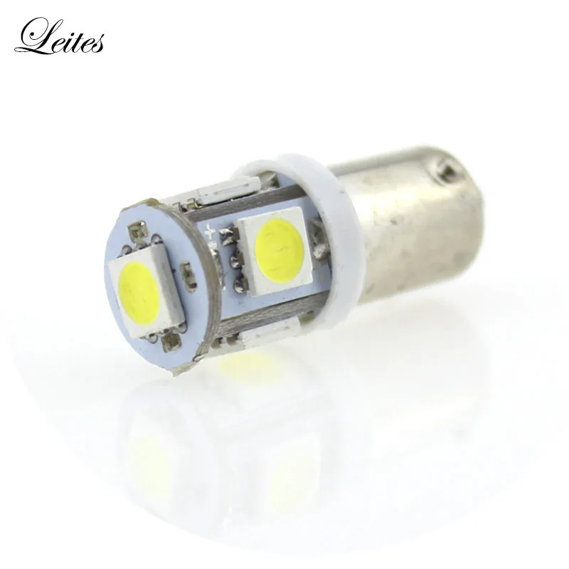 Лейтес 100 шт. BA9S 5050 5SMD 1,2 W 6500K 70LM 12V лампа прибора Автомобильный светодиодный Подсветка регистрационного номера 2v светодиодный штык лампы