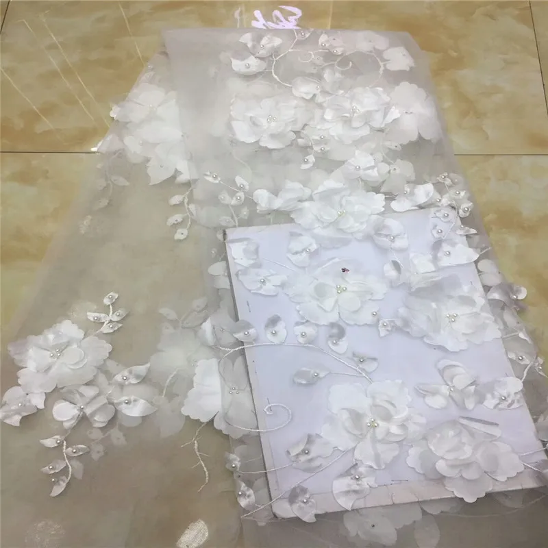 Кружевная французская сетчатая кружевная ткань с 3d аппликацией ярко синяя