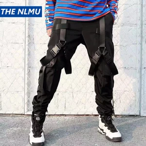Джоггеры с несколькими карманами и лентами, дизайнерские брюки-карго, шаровары, уличная одежда 2019, мужские осенние повседневные спортивные брюки в стиле хип-хоп, мужские брюки WB75