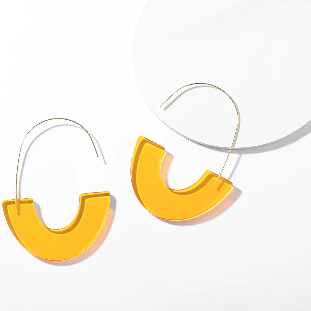 Yellow Новинка, модные разноцветные акриловые сережки с большим крюком в форме леопарда, специальный дизайн, полукруглые серьги-капли из смолы ZA Brincos - Окраска металла: Yellow