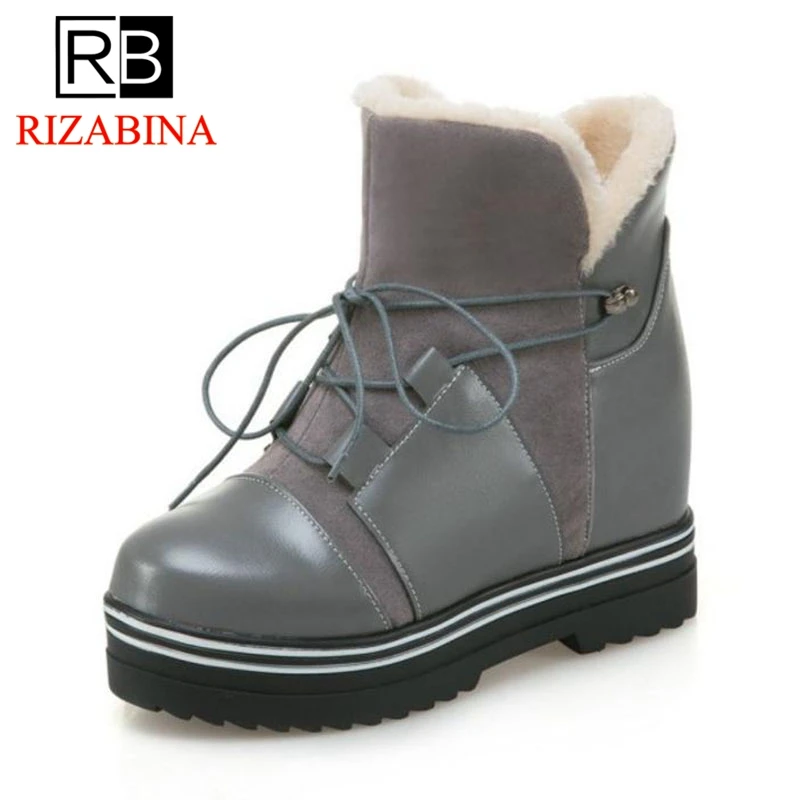 RIZABINA/модные женские ботильоны Зимние теплые плюшевые ботинки на шнуровке