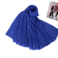 plain cotton muslim hijab scarf beading wrinkled women soft breathable long shawl islamic headscarf 200x90cm