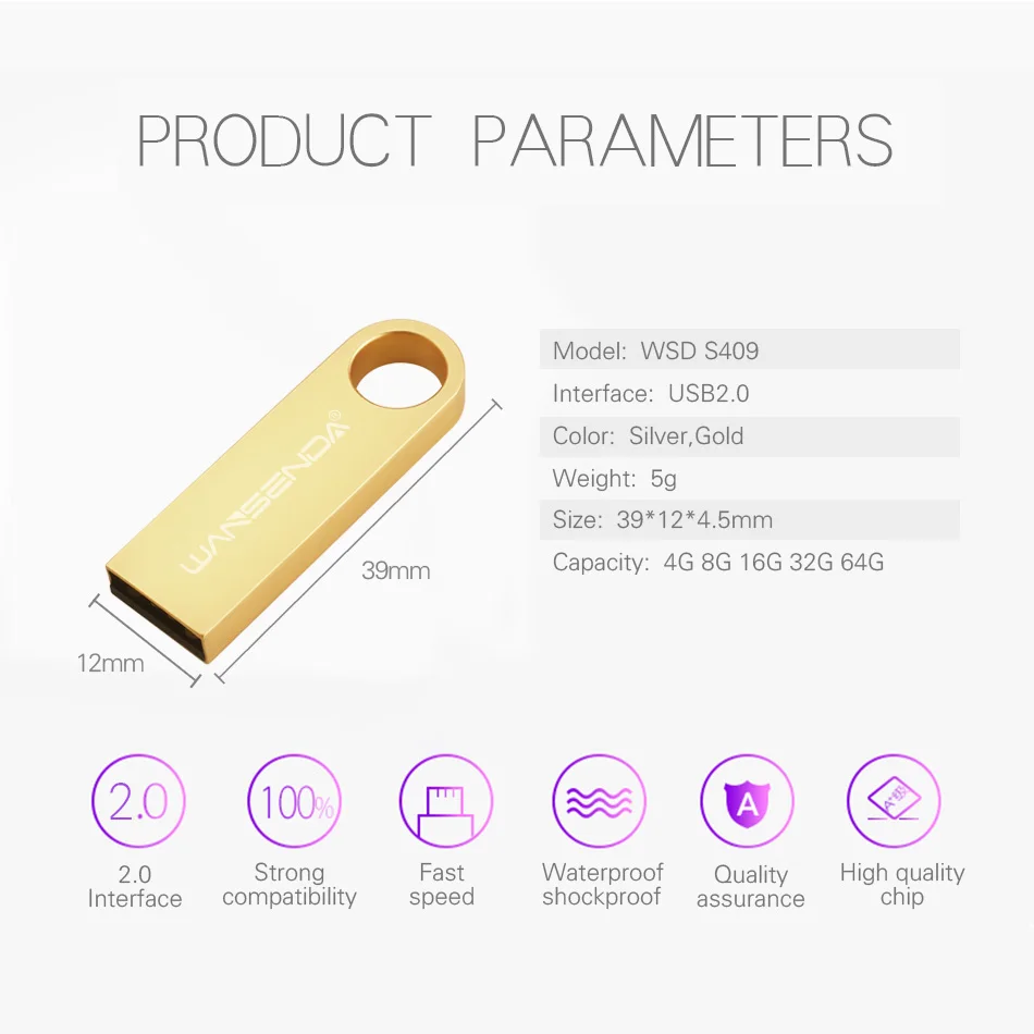 Wansenda миниатюрные USB флеш-накопители металлический флеш-накопитель 2 0 128 ГБ 64 32 16 8 4