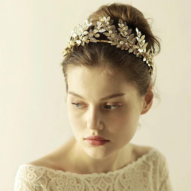 Тиара Свадебные аксессуары для волос корона ручной работы с жемчужной отделкой