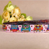 2016 new 58 16 mmx10yards multi color cartoon owl100 polyester woven jacquard ribbon for diy dog collar free shipping