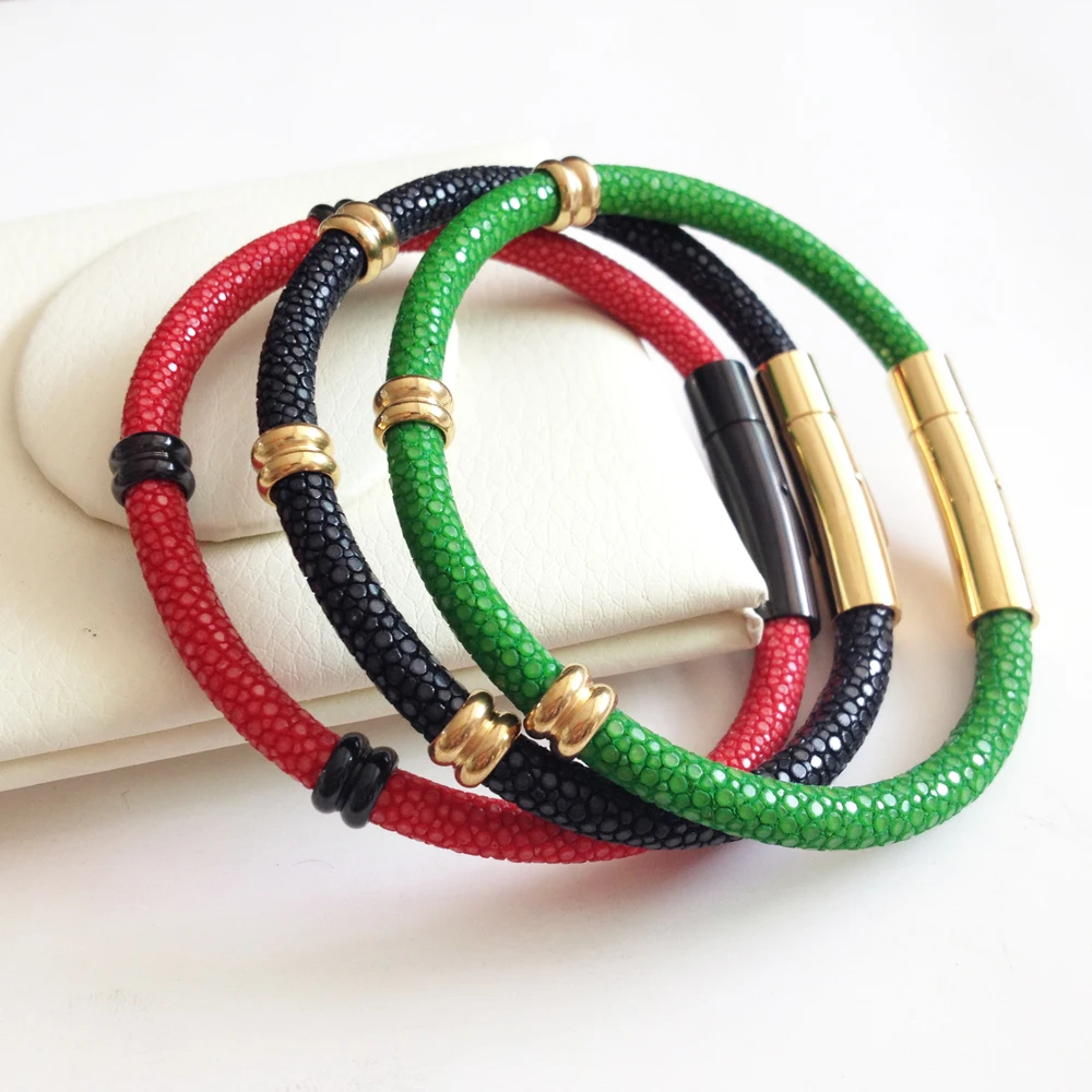 Роскошный мужской браслет из натуральной кожи ската с застежкой нержавеющей