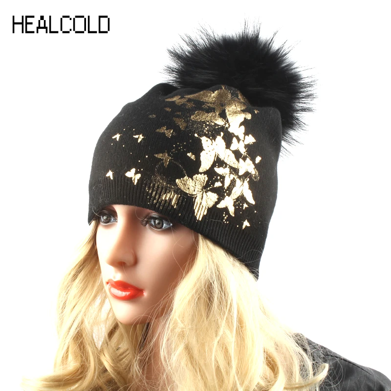 Женская зимняя меховая шапка с принтом бабочки | Аксессуары для одежды