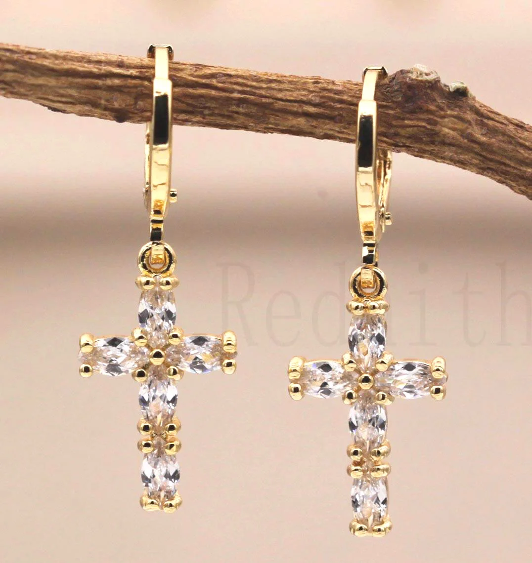 Новые серьги капли Крест для женщин капля цвета золота с цирконом Роскошные