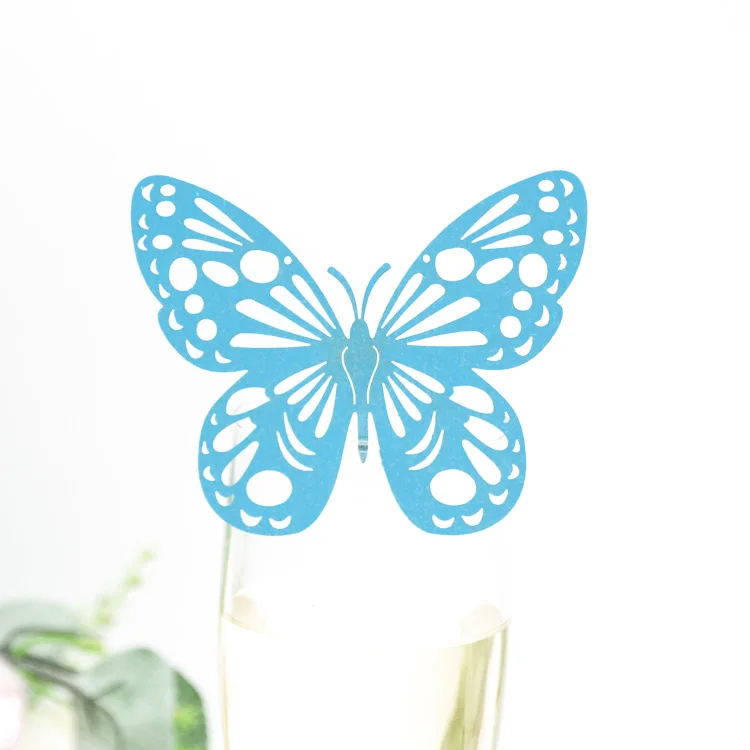 

Free shipping Colorful elegant butterfly laser cut wedding wine glass card