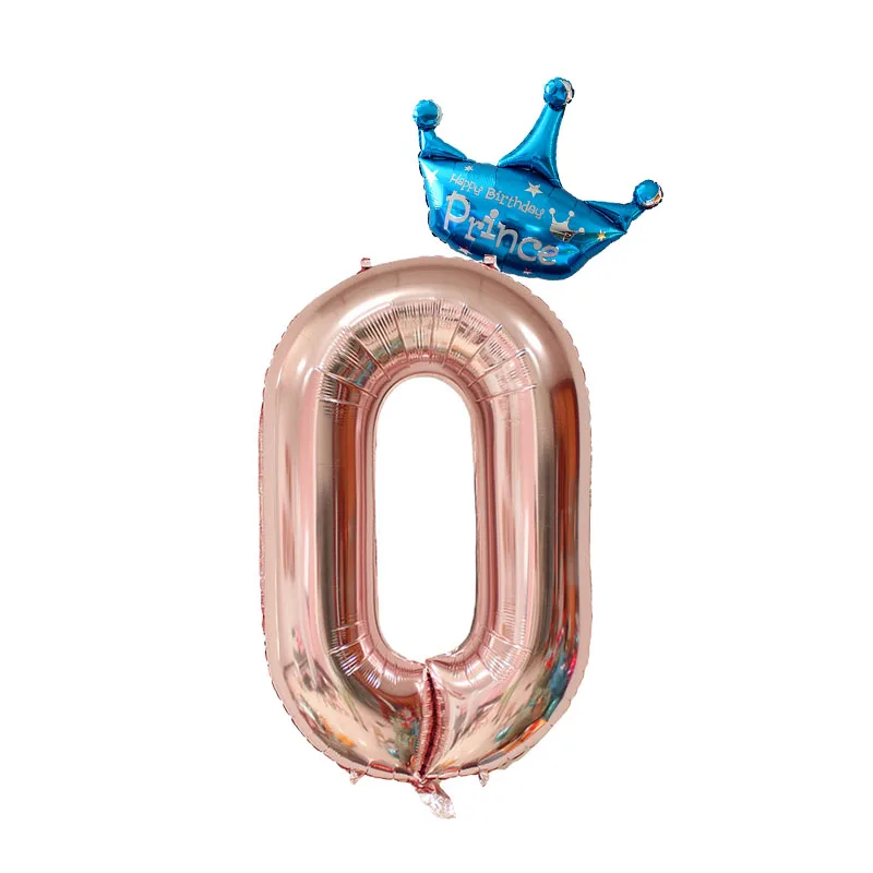 rose gold blue 0 32 дюймов Корона из розового золота номер фольги воздушные шары с днем рождения украшения дети цифра воздушные шары фигура шар Свадебный декор - Цвет: rose gold blue 0