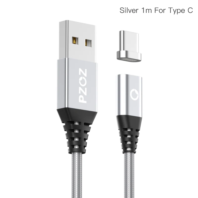 PZOZ Магнитный USB кабель Micro Usb c кабель для быстрой зарядки кабель Microusb type c магнитное зарядное устройство для iphone 8 samsung S9 S10 xiaomi - Цвет: Silver 1m for Type-c