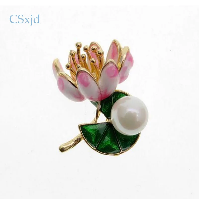 Дизайнерские брендовые эмалевые Броши CSxjd в форме лотоса с искусственным