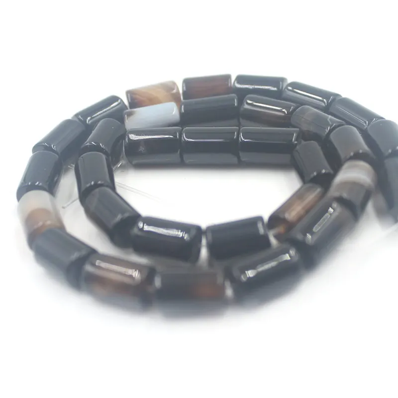 9 Black Onyx Agate 8x12 мм колонна ювелирных изделий Spacer подлинные драгоценные камни камень Окаймленный полосатый оникс свободные бусины 15" - Цвет: 9 Black Onyx Agate