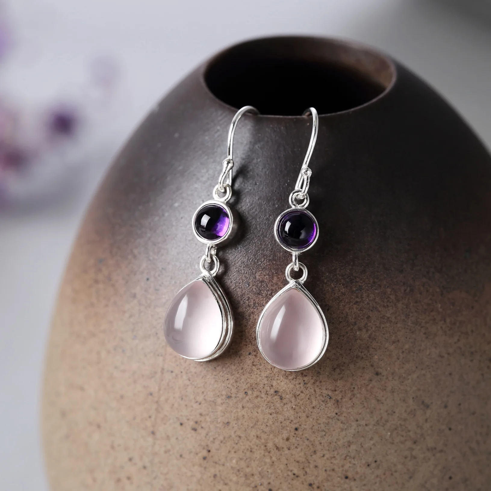 BOCAI S925sterling серебряные серьги капли натуральный кристалл аметиста Женская мода