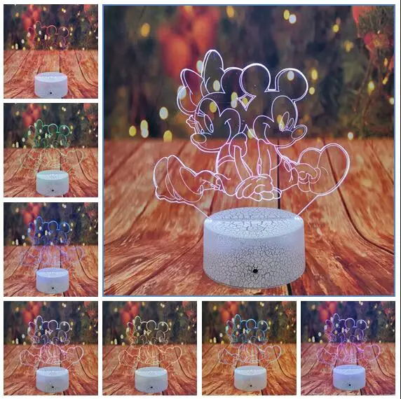 Minnie and mickey 2 Dropship с Микки Маусом и Минни Маус комплект Мышь Иллюзия 3D светодиодный лампа ночник 7 Авто Цвет градиент USB детские игрушки Рождественский Декор подарки настольная лампа - Испускаемый цвет: Minnie and mickey 2