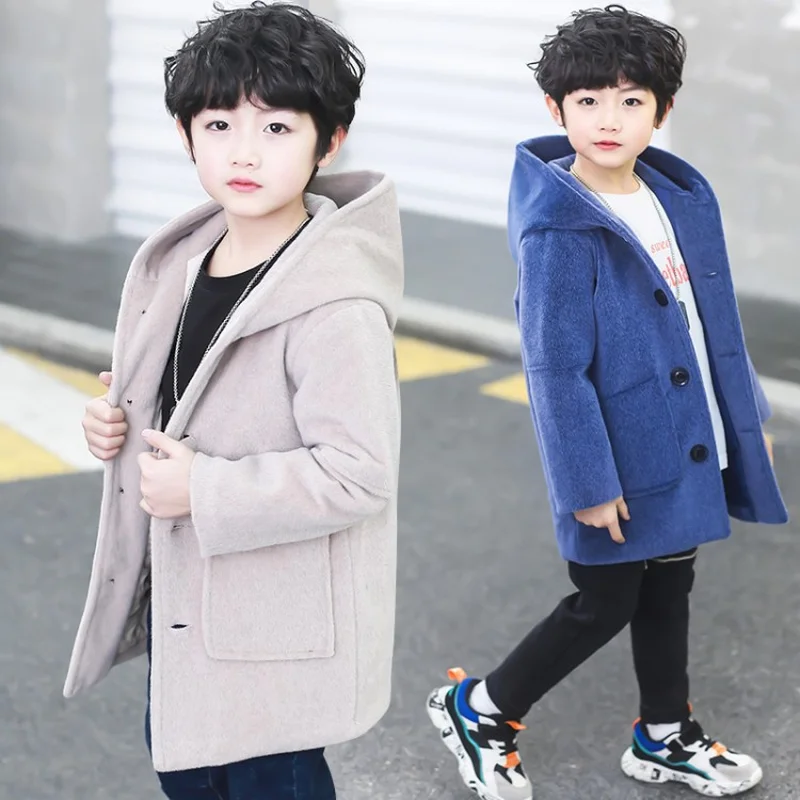 

2019 New Fashion 4-16 Kids Boys Wool Blends for Children Outerwear Wool Coats and Jackets for Children Child Thick Warm Clothing