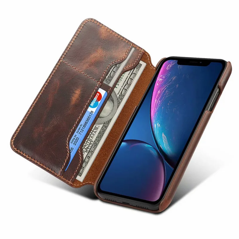 Чехол из натуральной коровьей кожи для iphone X XS XR Max с откидной крышкой и отделением