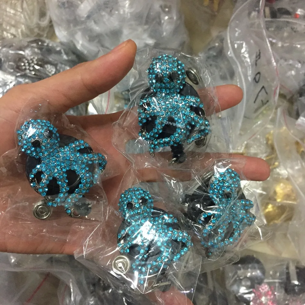 10 шт. в партии синий Осьминог Кристалл Bling держатель значка уникальный значок