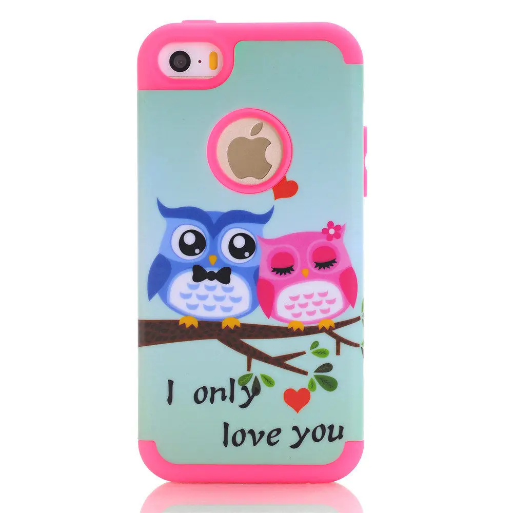 Love Owl Red В виде симпатичных животных, птиц, совы краски для iPhone SE 5S 5C 5 чехол для телефона чехол s резиновый противоударный Гибридный Силиконовый PC Defender - Цвет: Love Owl Red
