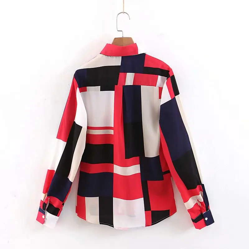 FEKEHA шифоновая блузка женская 2019 с длинным рукавом геометрическим принтом топы