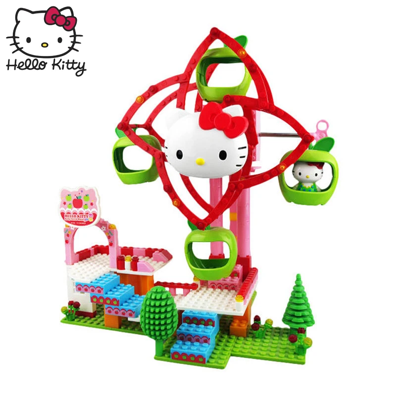 Hello kitty, мини-блок, парк развлечений, кирпичные строительные блоки, игрушки для детей, сборка, сделай сам, Детская Улица, вид на город, образовательная 3D модель